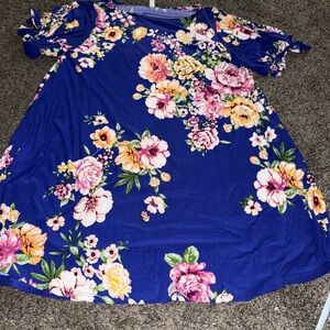 Emerald Vibrant Floral Midi Dress - Blue and Pink